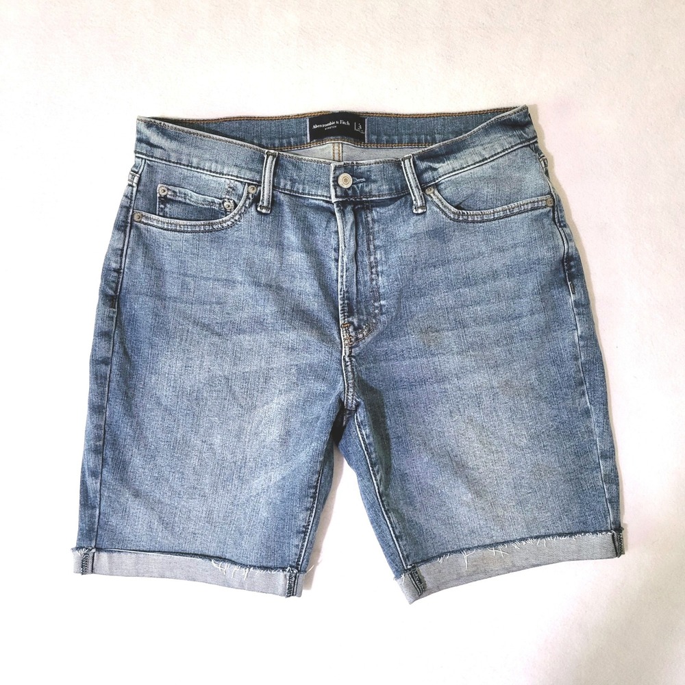Abercrombie & Fitch Mens 34 Blue Denim Shorts Jorts Stretch Cuffed Medium Wash